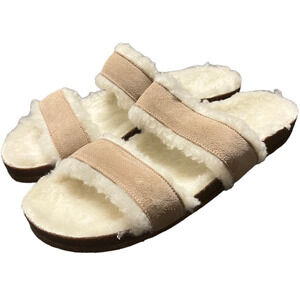 Anthropologie Soludos Women's Suede Faux Shearling Strappy Slides Size‎ 11 New